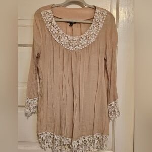 Tunic Crochet trimmed Blouse XL  * 4/$20 *
